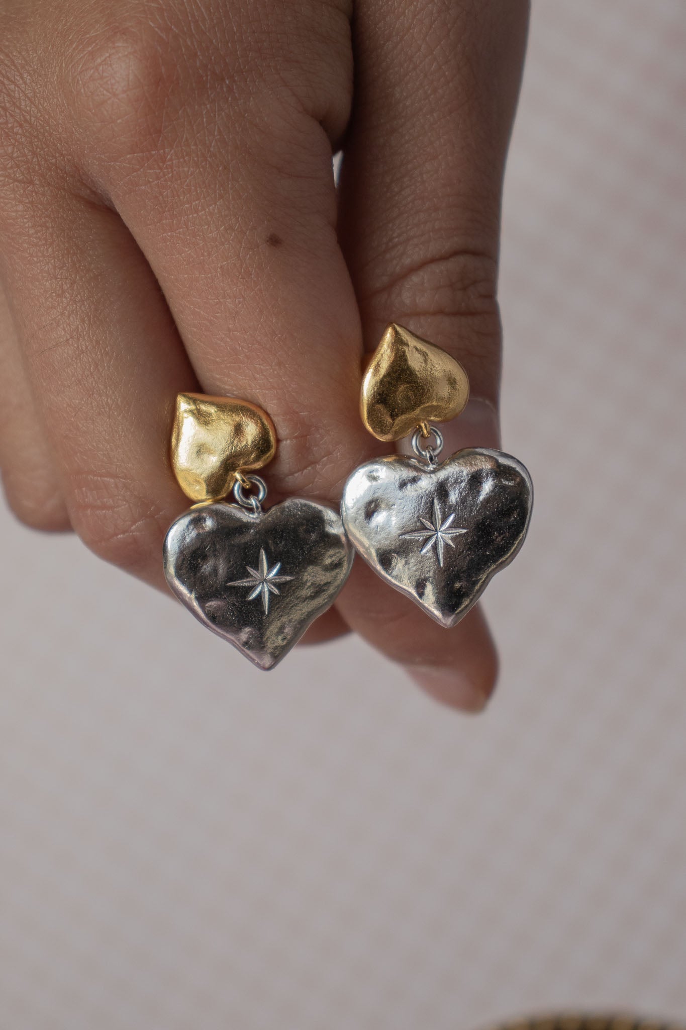 Two-Toned Heart Earrings in Silver