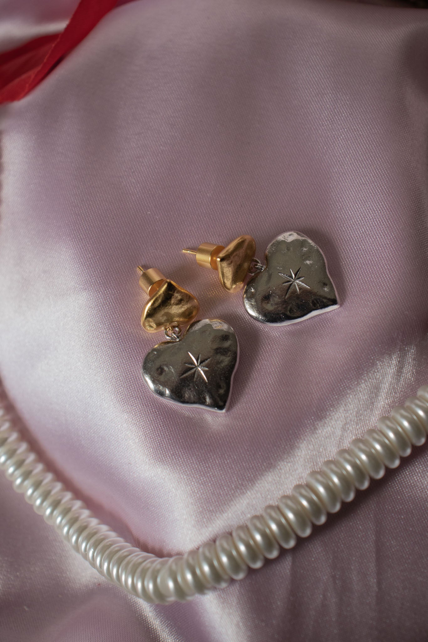 Two-Toned Heart Earrings in Silver