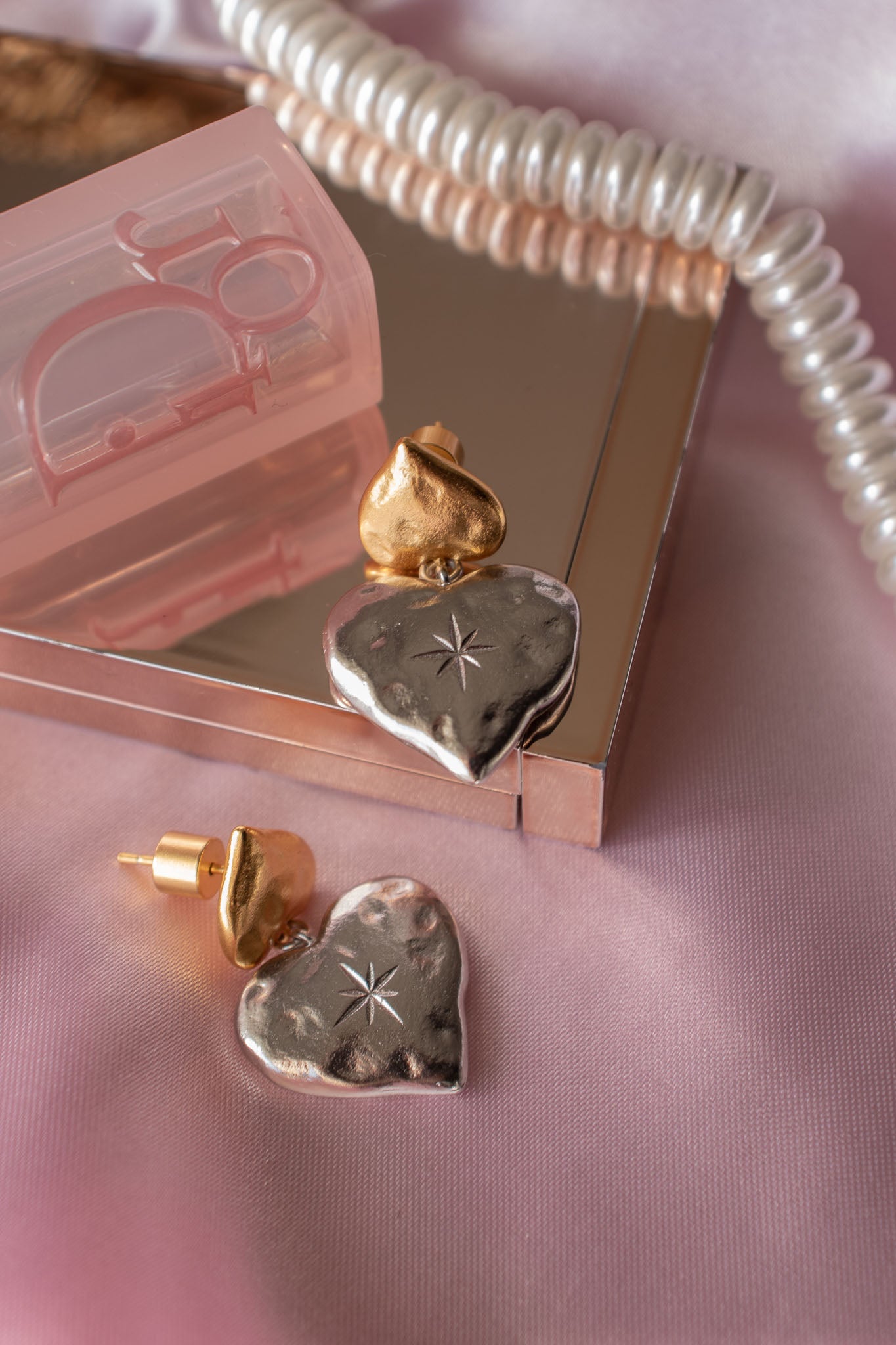 Two-Toned Heart Earrings in Silver