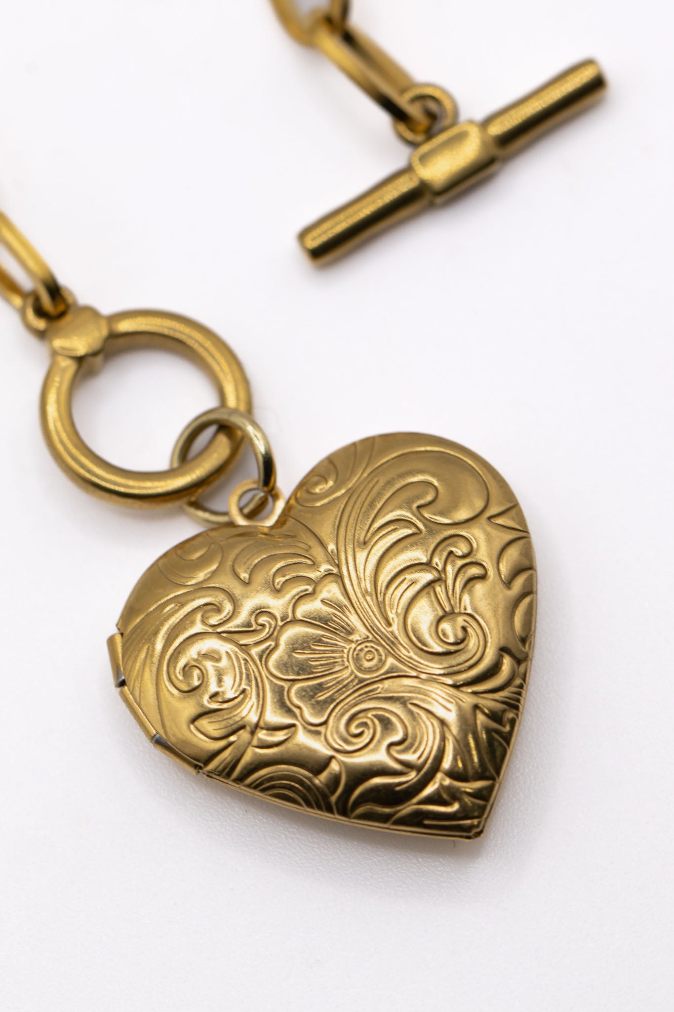 Chunky 18k Gold Plated Heart Locket Necklace Paperclip Chain