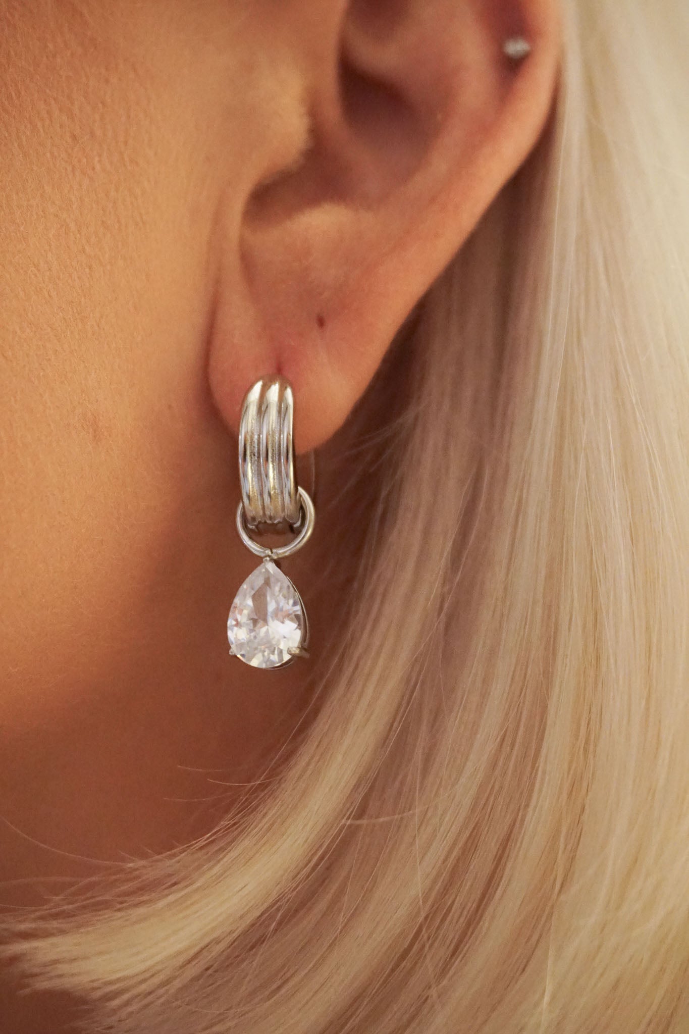 Diamond Charm Hoops In Silver