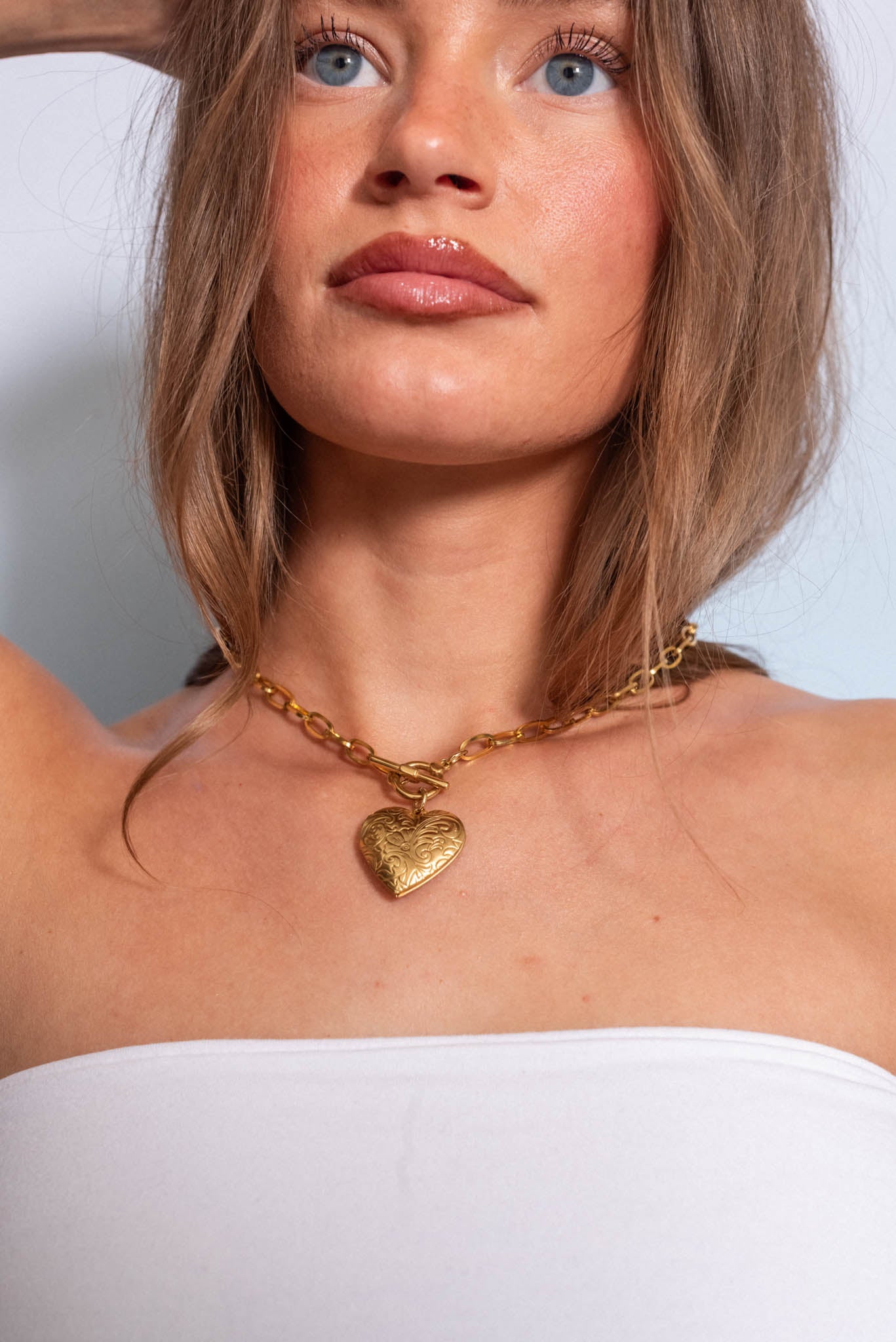 Chunky 18k Gold Plated Heart Locket Necklace Paperclip Chain