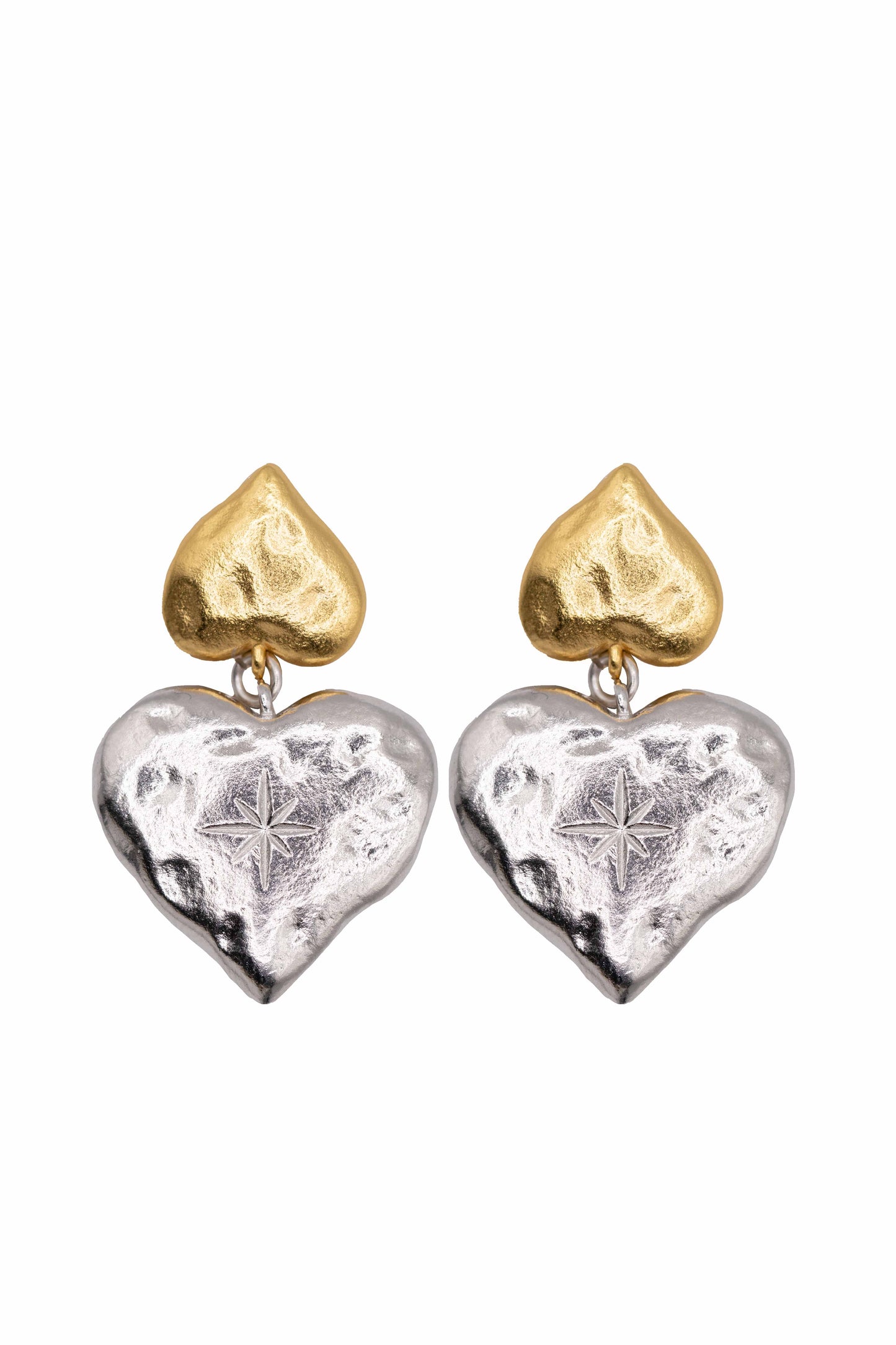 Two-Toned Heart Earrings in Silver