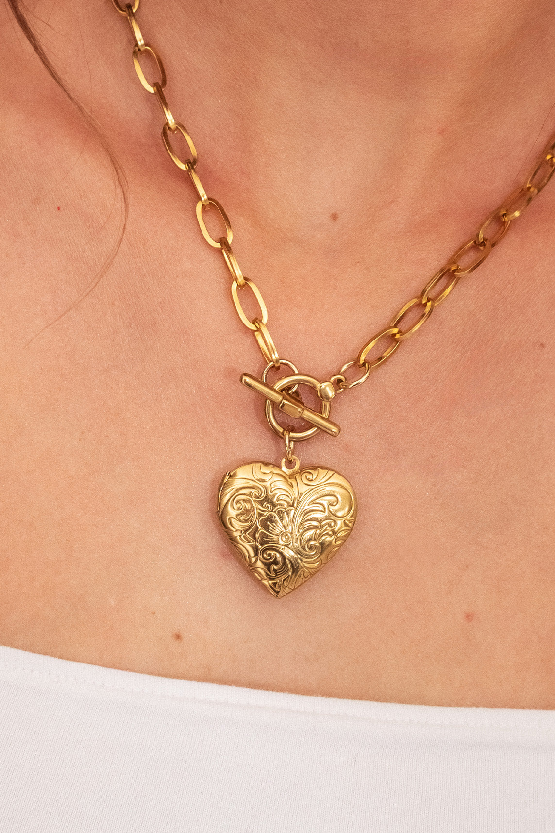 Chunky 18k Gold Plated Heart Locket Necklace Paperclip Chain