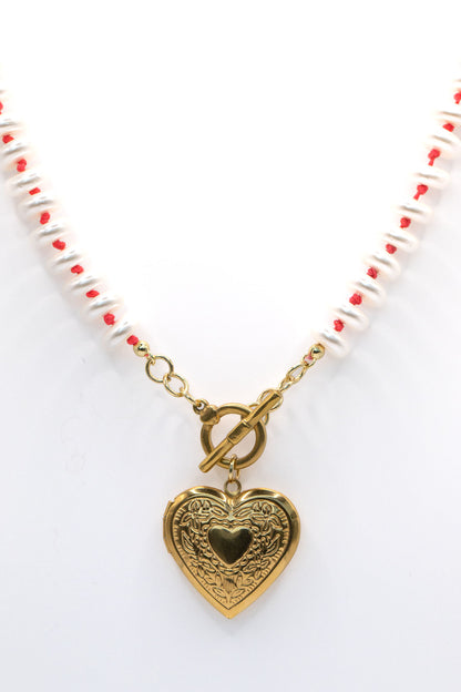 Chunky 18k Gold Plated Heart Locket Beaded Necklace