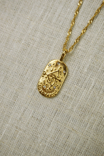 Gold thin dainty necklace with a sagittarius zodiac pendant