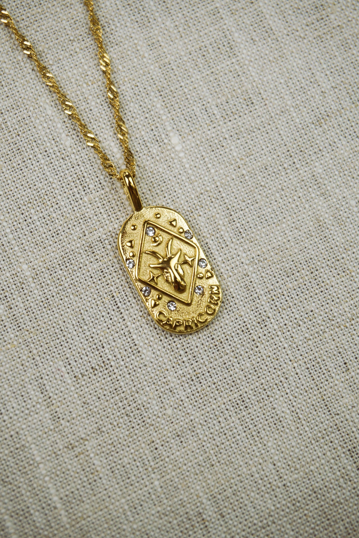 Gold thin dainty necklace with a capricorn zodiac pendant