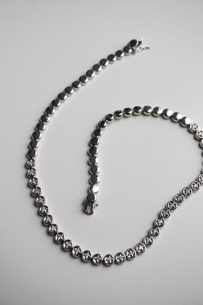 The Olivia Bezel Tennis Necklace in Silver