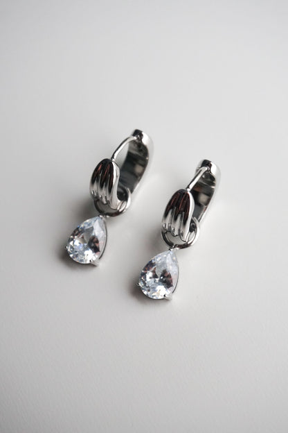 Diamond Charm Hoops In Silver