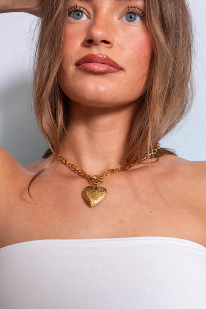 Chunky 18k Gold Plated Heart Locket Necklace Paperclip Chain