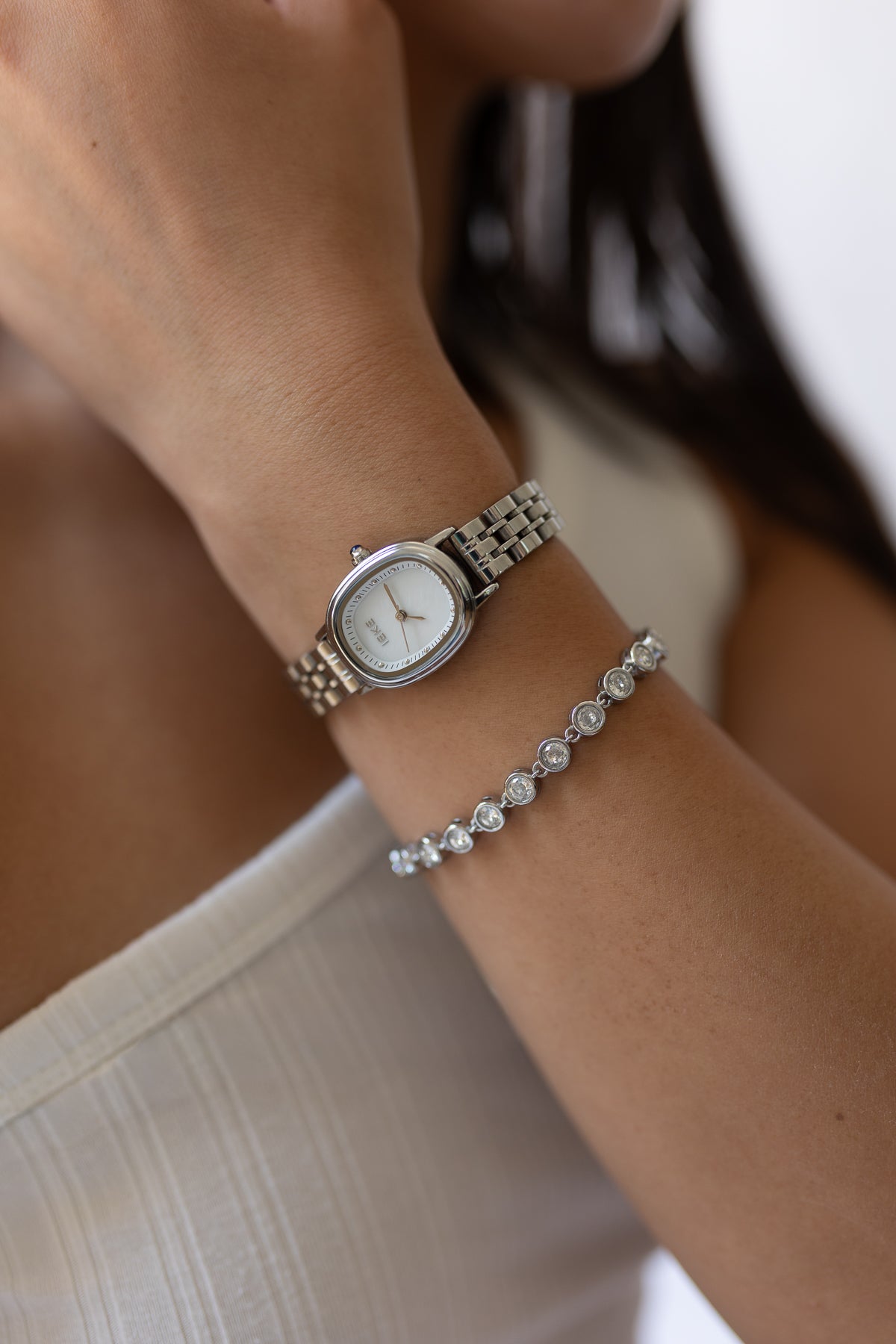 Bezel Stone Bracelet in Silver