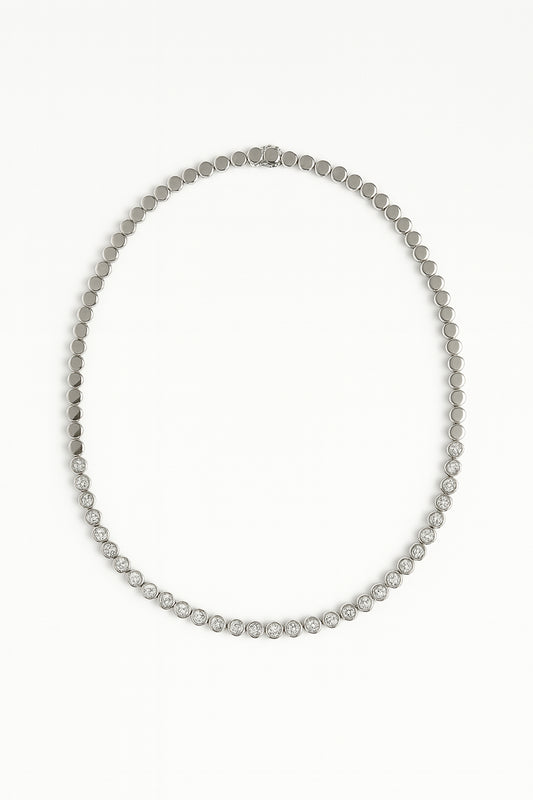 The Olivia Bezel Tennis Necklace in Silver
